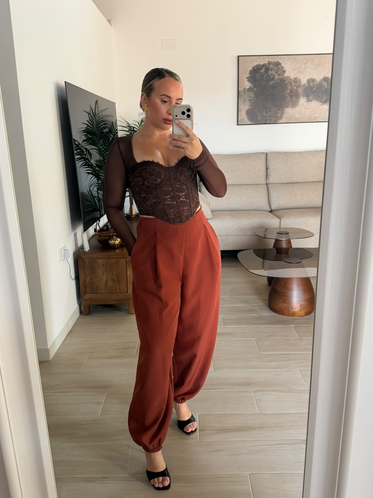 BLUSA ENCAJE MARRON