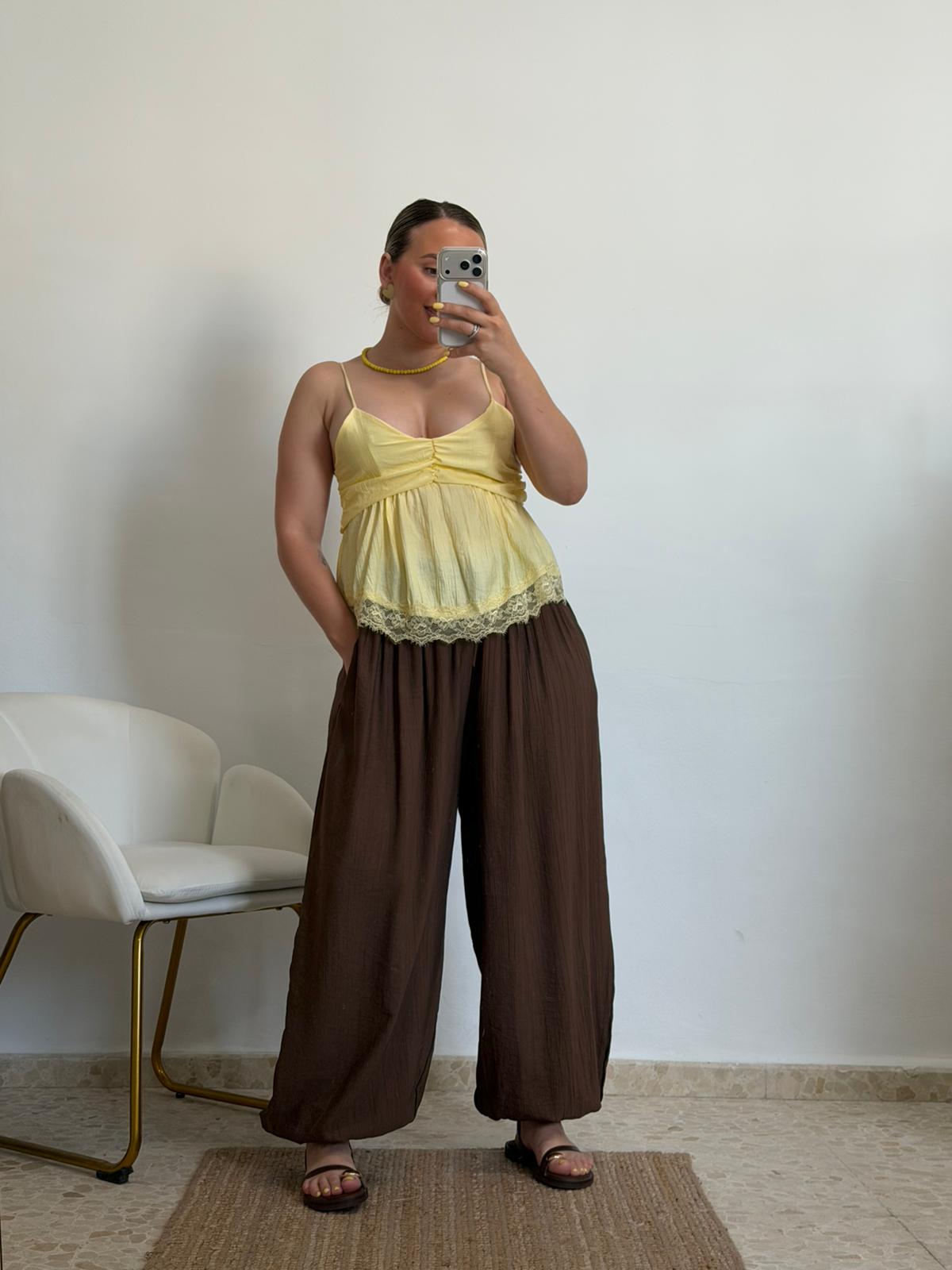 PANTALON AMERI GLOBO MARRON