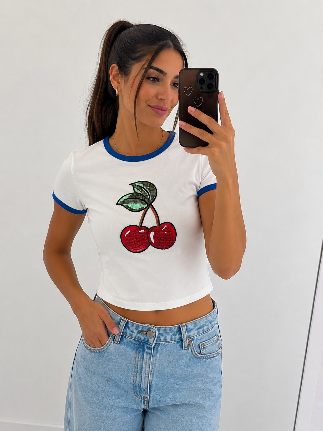 CAMISETA CEREZA BLANCO Y AZUL