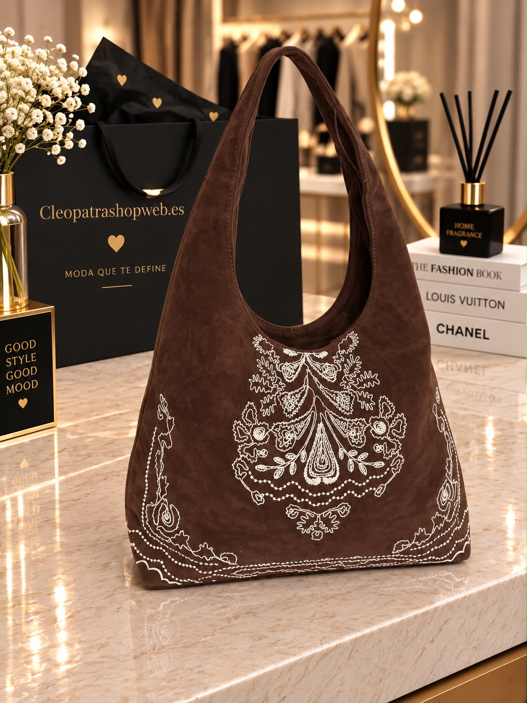BOLSO BORDADO MARRON