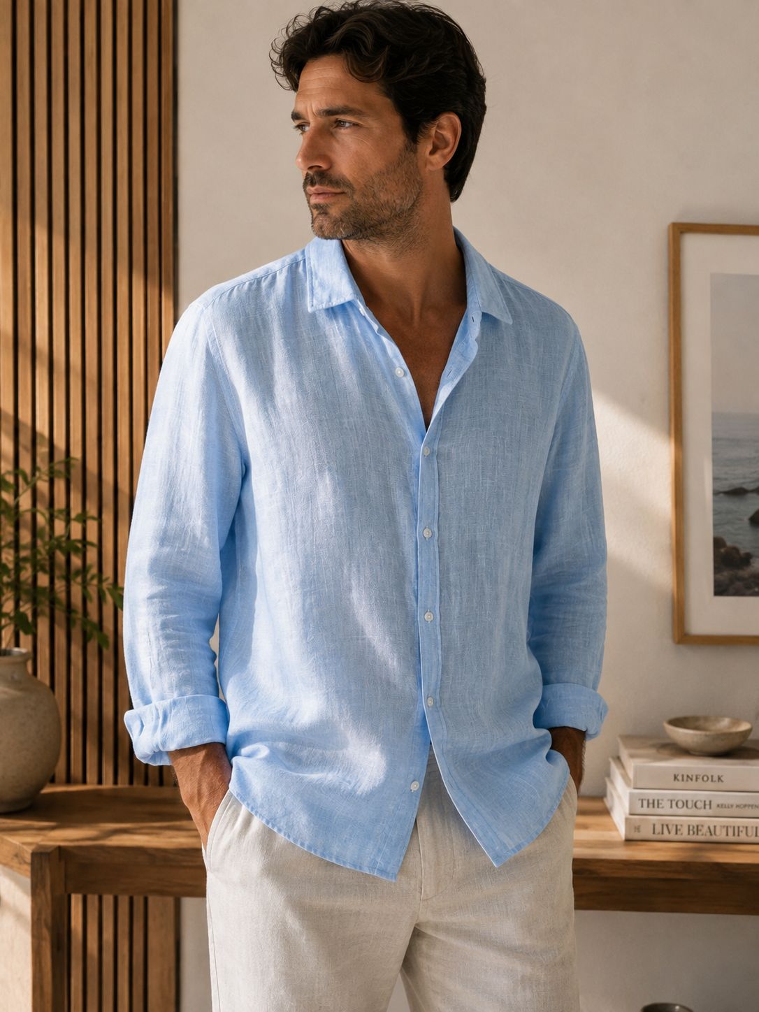 CAMISA LINO CELESTE