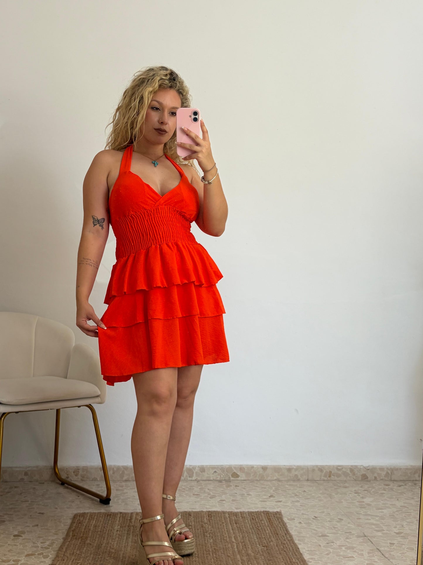 VESTIDO VOLANTES NARANJA