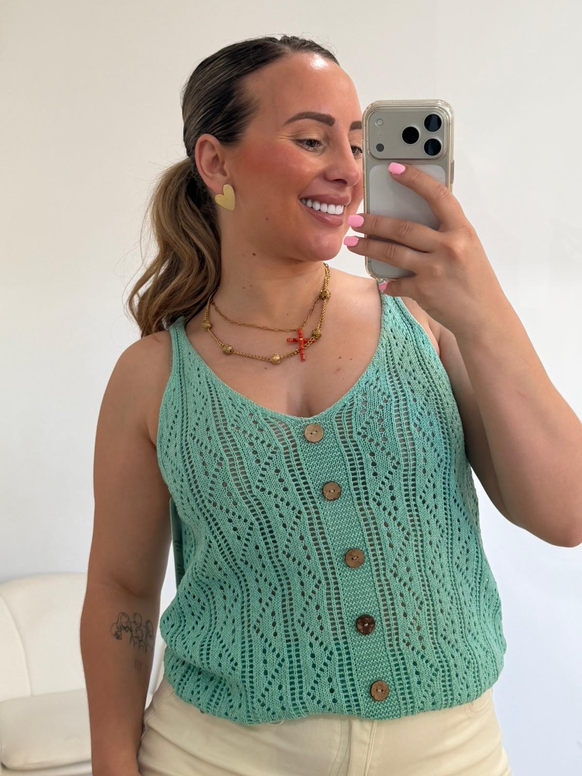 JERSEY CROCHET VERDE AGUA