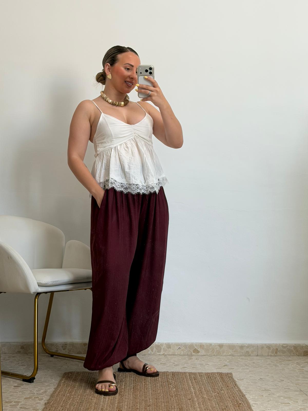 PANTALON AMERI GLOBO BURDEOS