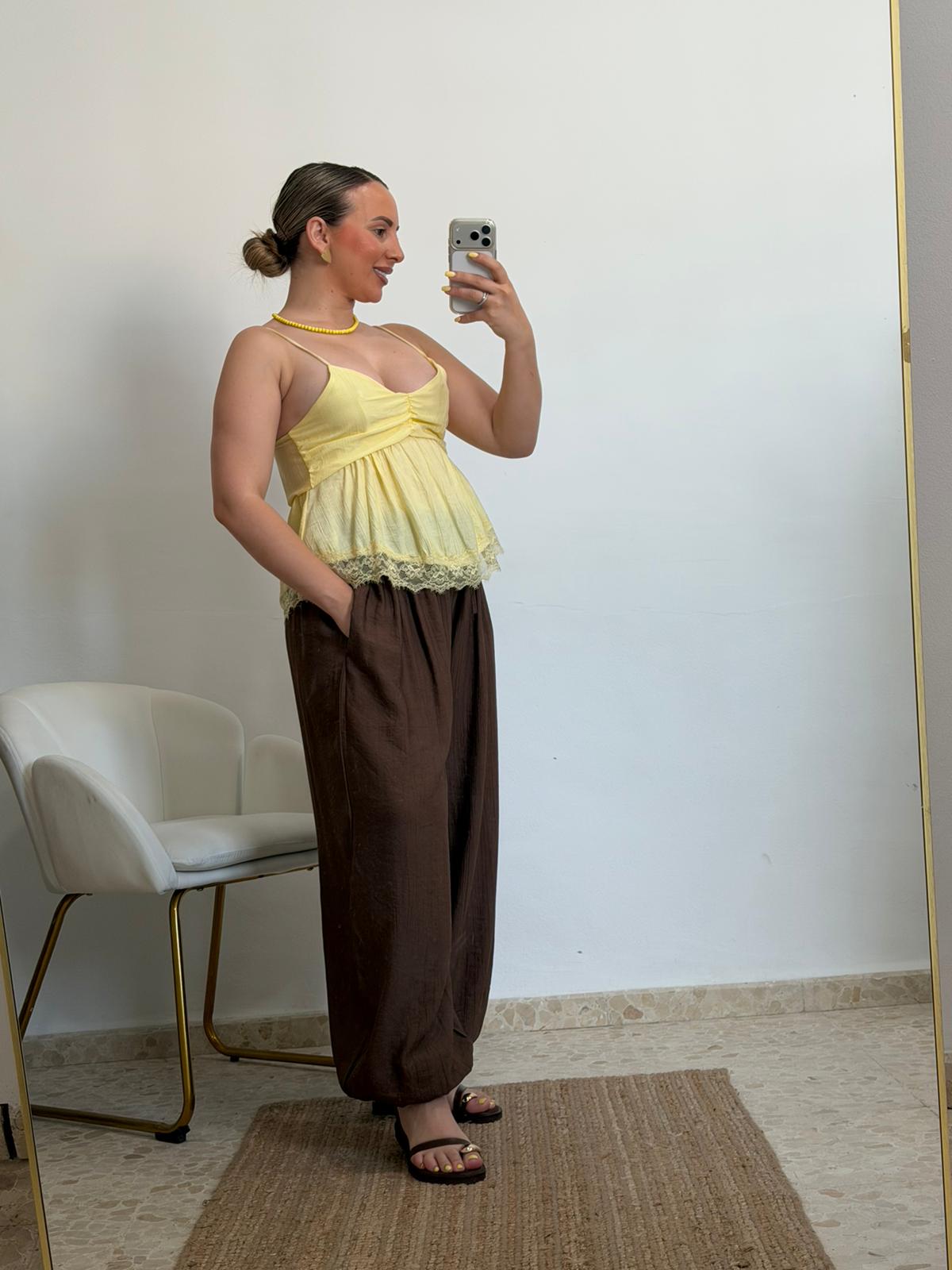PANTALON AMERI GLOBO MARRON