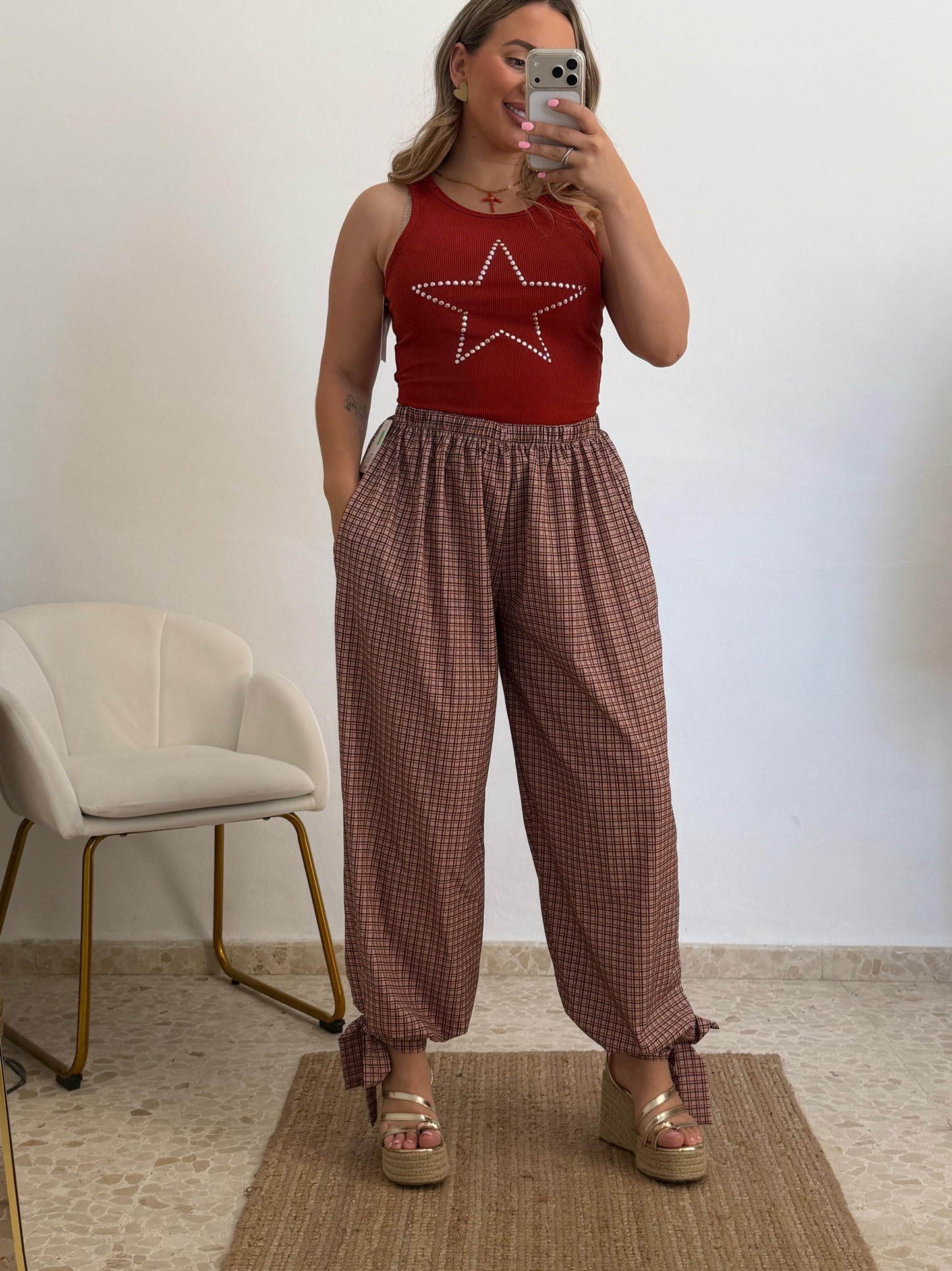 PANTALON GLOBO CUADROS