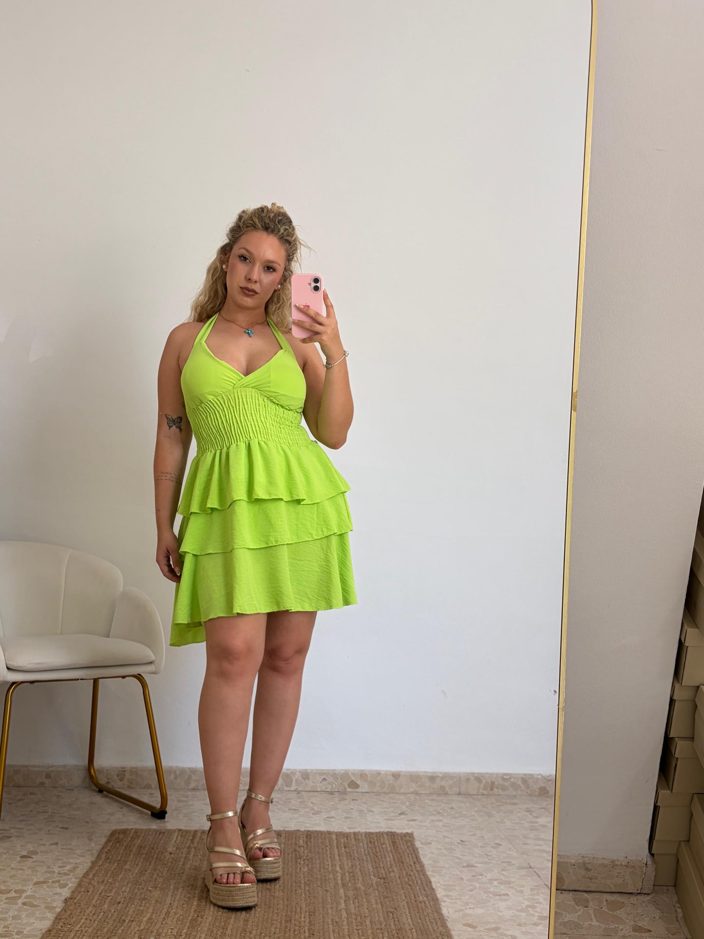 VESTIDO VOLANTES VERDE