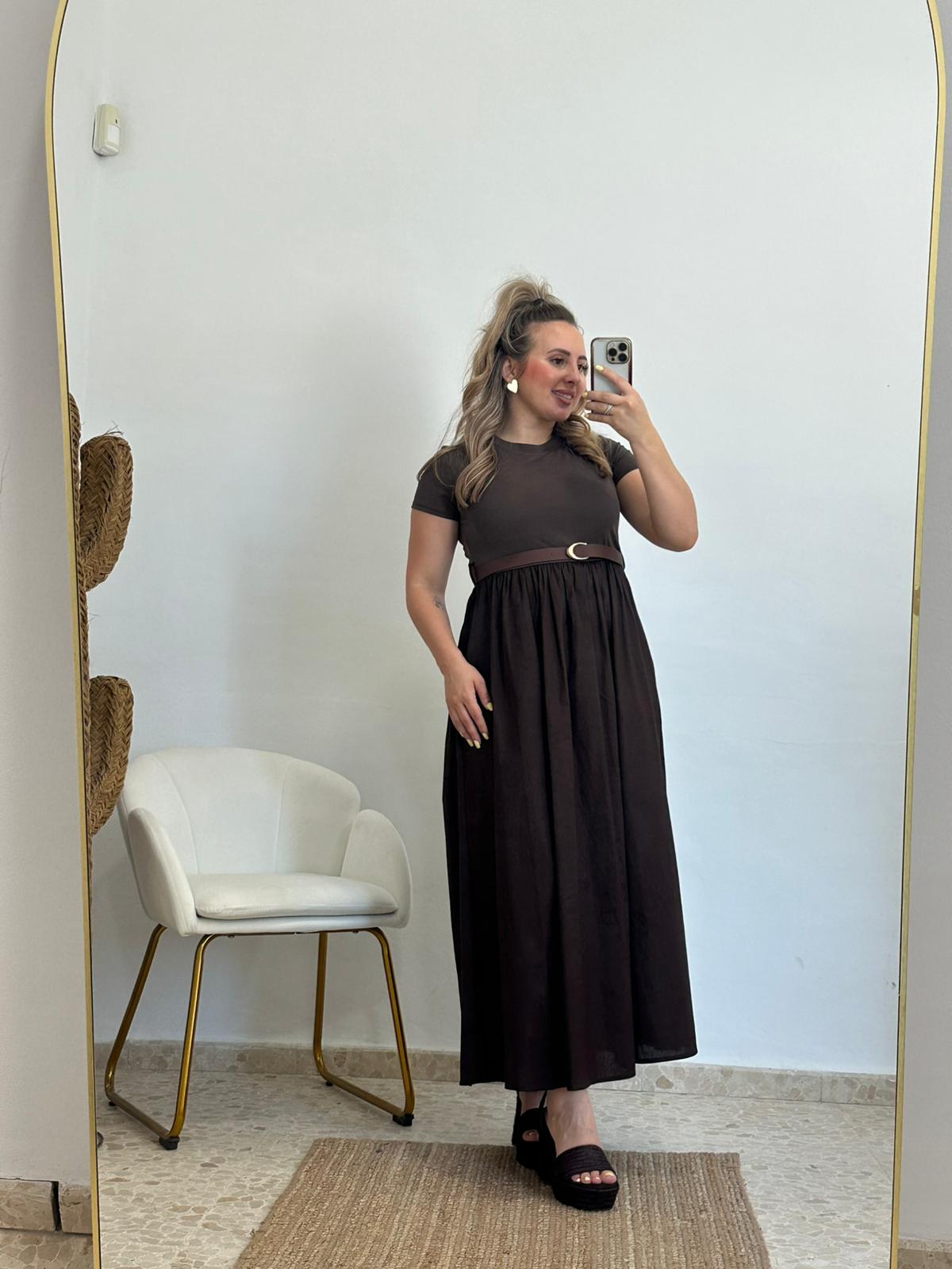 VESTIDO CINTURON MARRON
