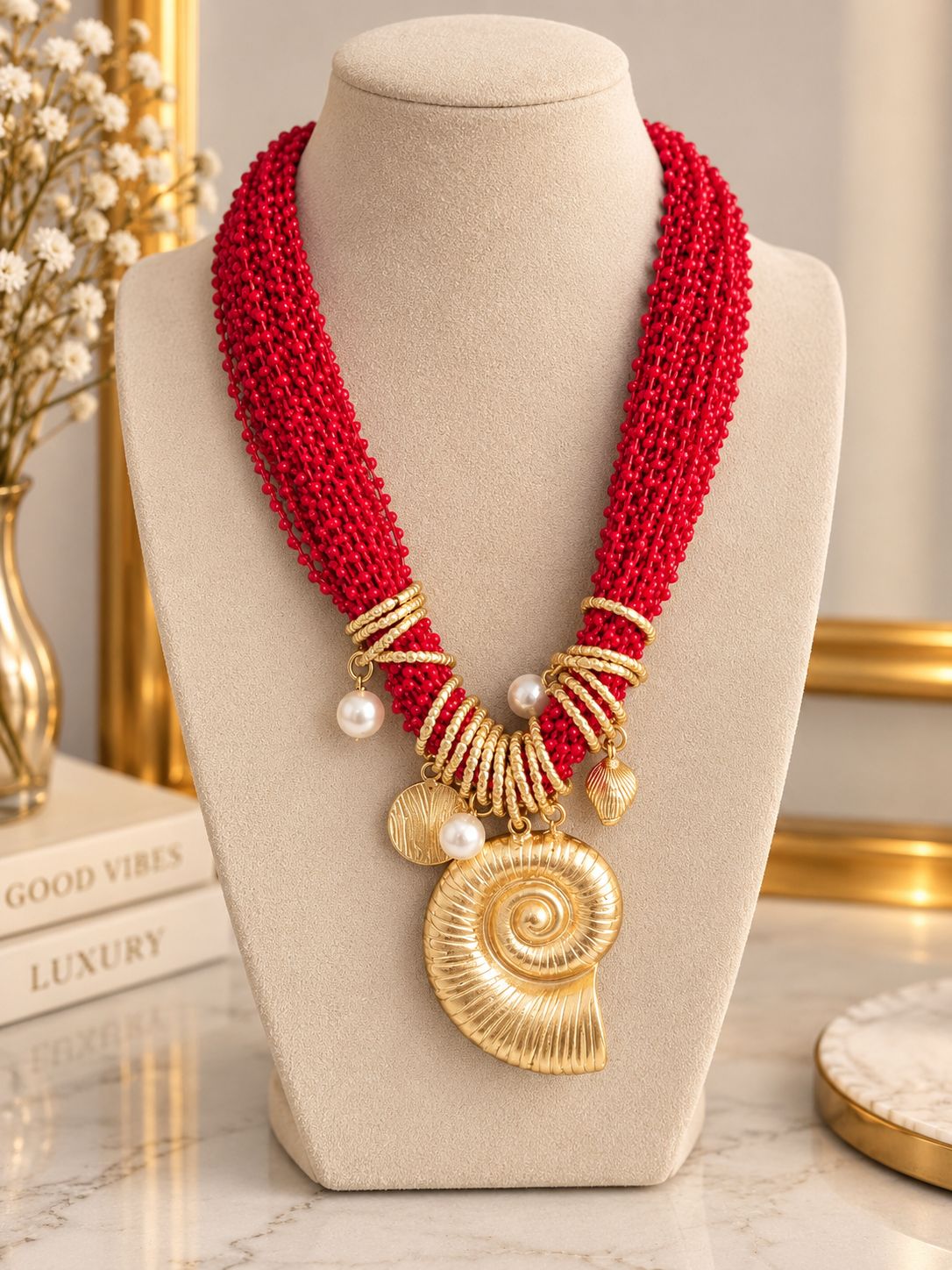 COLLAR CONCHA ROJO
