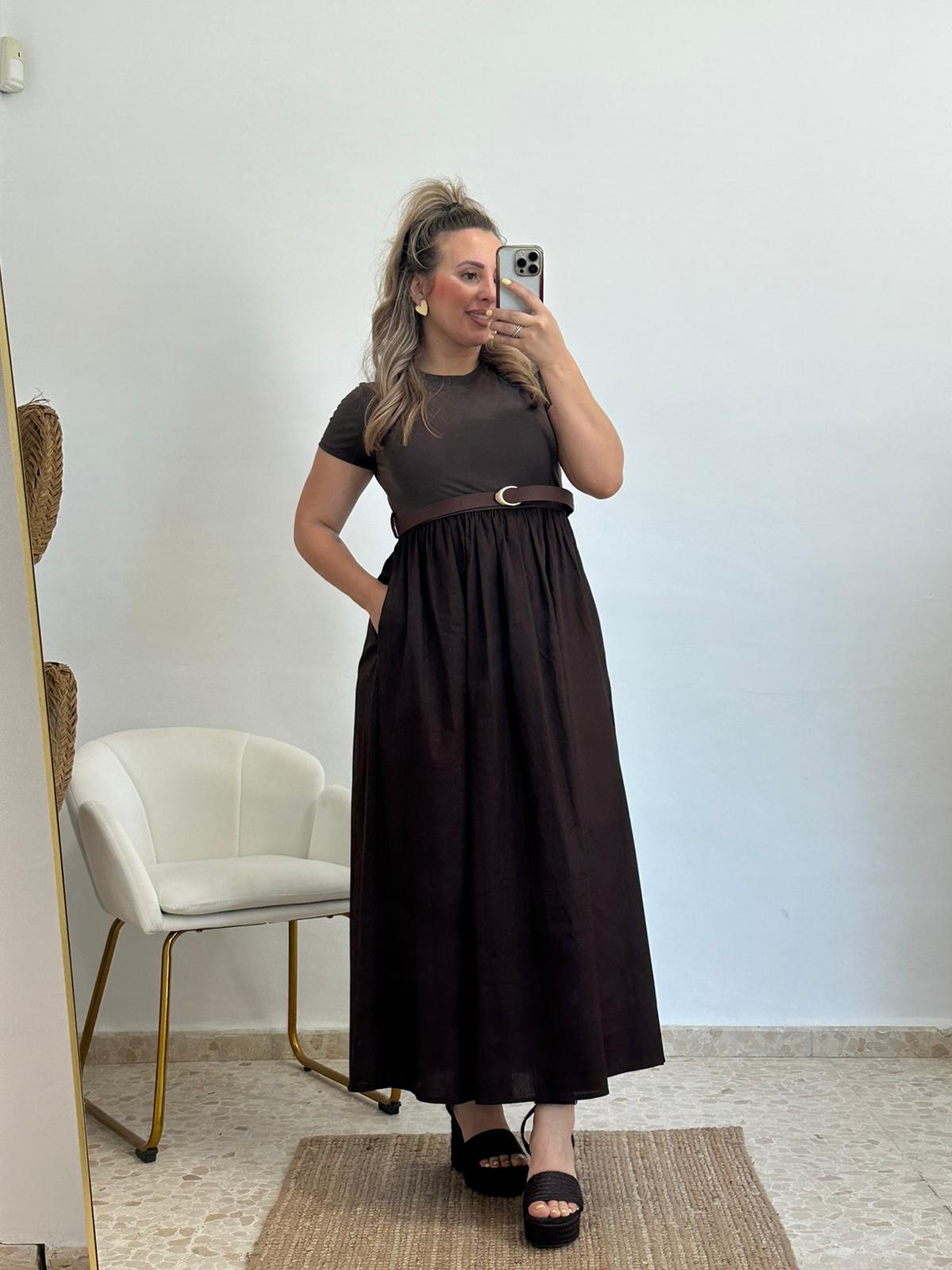 VESTIDO CINTURON MARRON