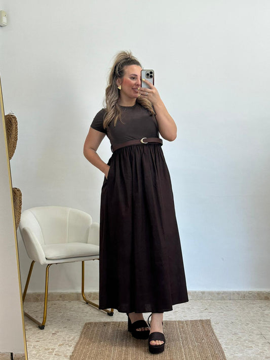 VESTIDO CINTURON MARRON