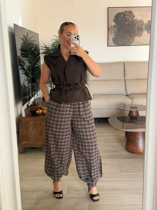 PANTALON CUADROS CHOCOLATE