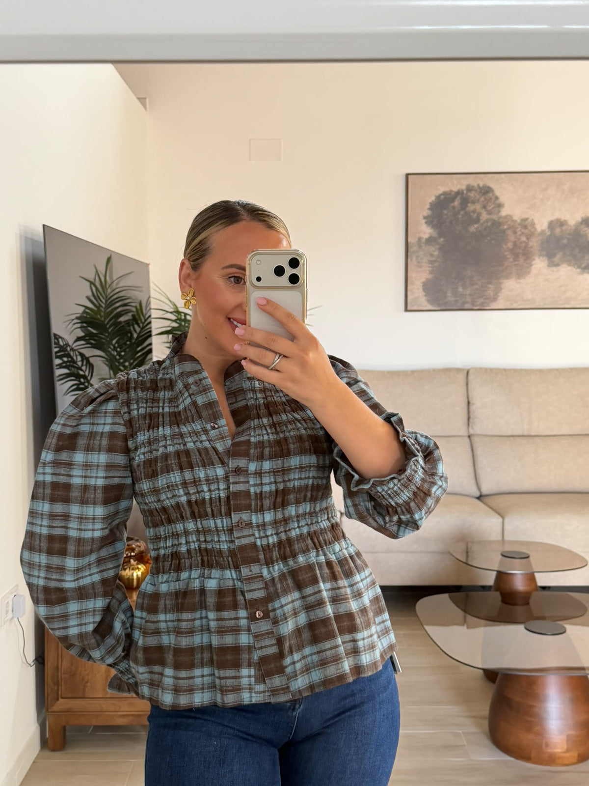 CAMISA CUADROS CELESTE