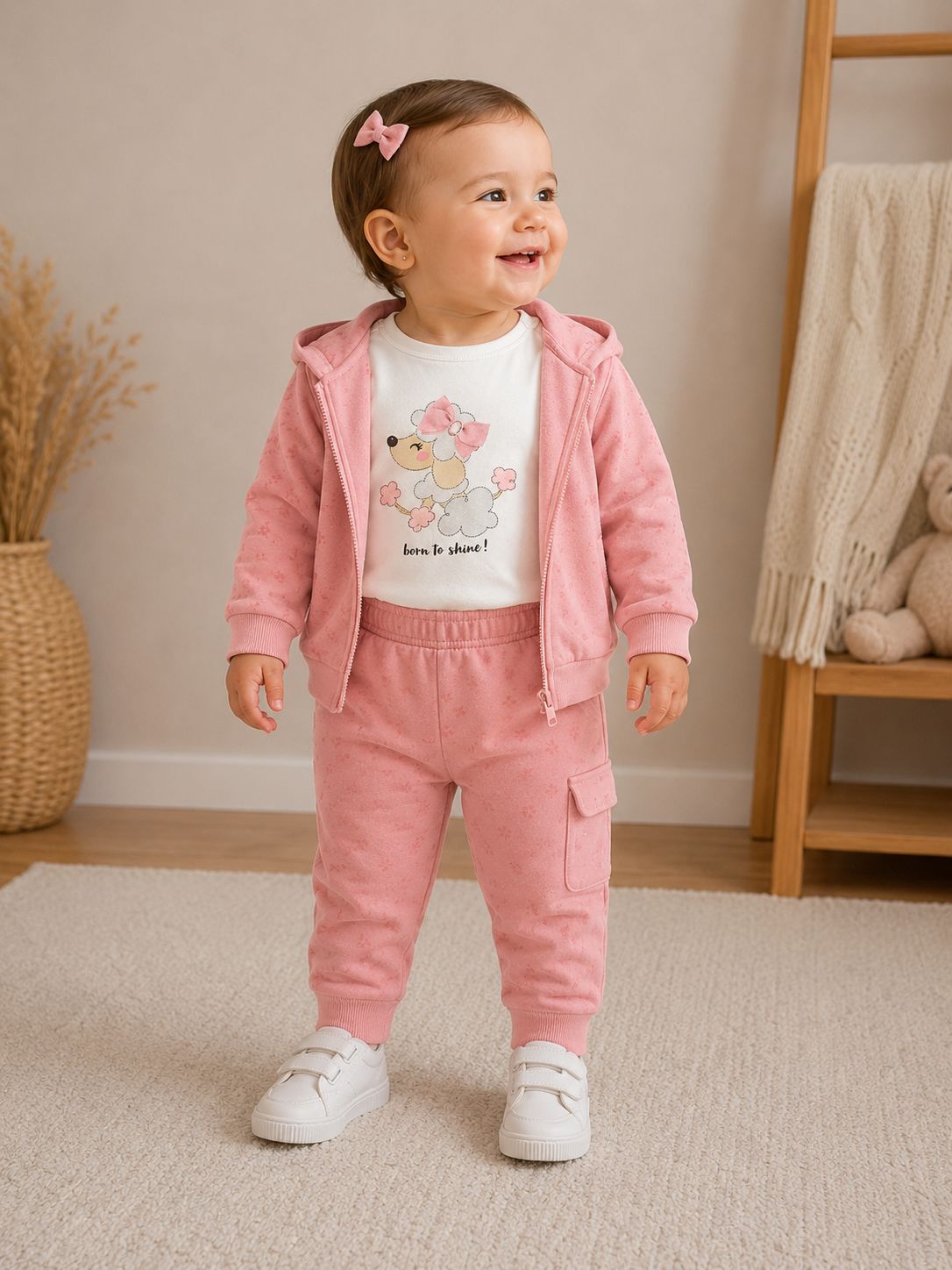 CONJUNTO 3 PIEZAS PERRO ROSA