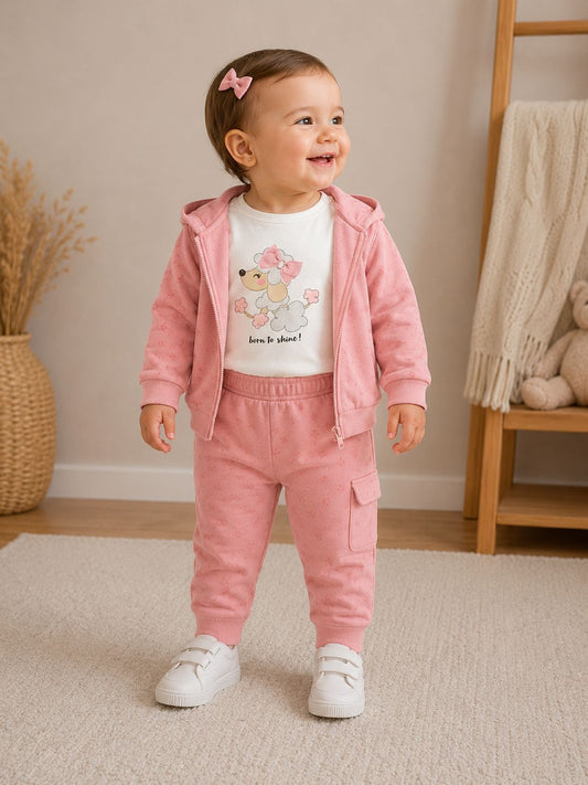 CONJUNTO 3 PIEZAS PERRO ROSA