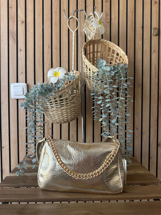 BOLSO PIEL DORADO CADENA