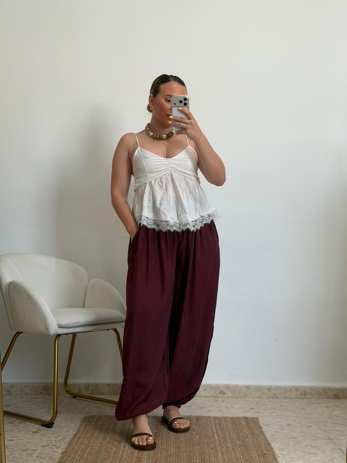 PANTALON AMERI GLOBO BURDEOS