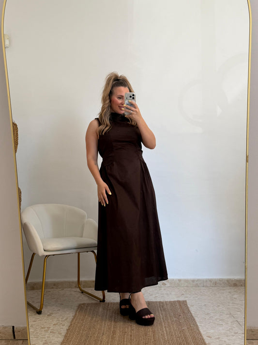 VESTIDO CAROLINA MARRON CHOCOLATE