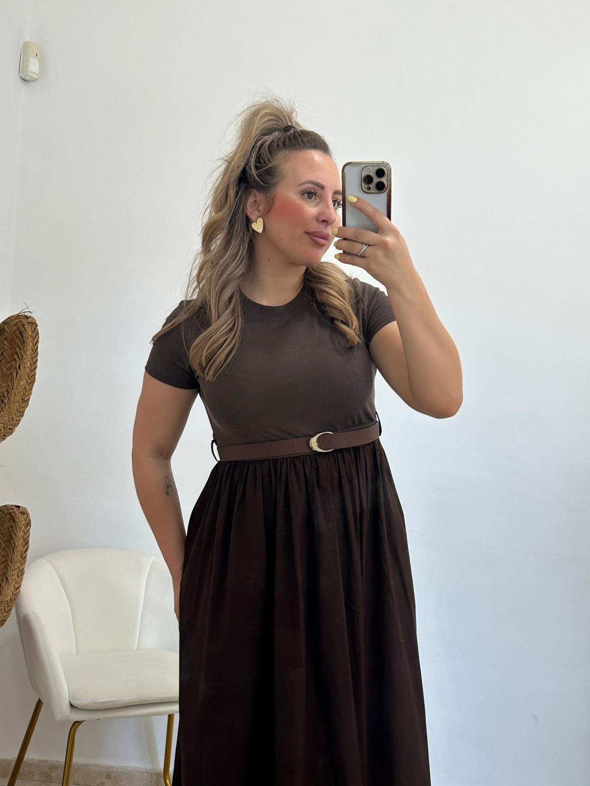 VESTIDO CINTURON MARRON