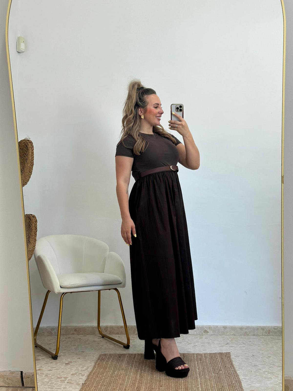 VESTIDO CINTURON MARRON