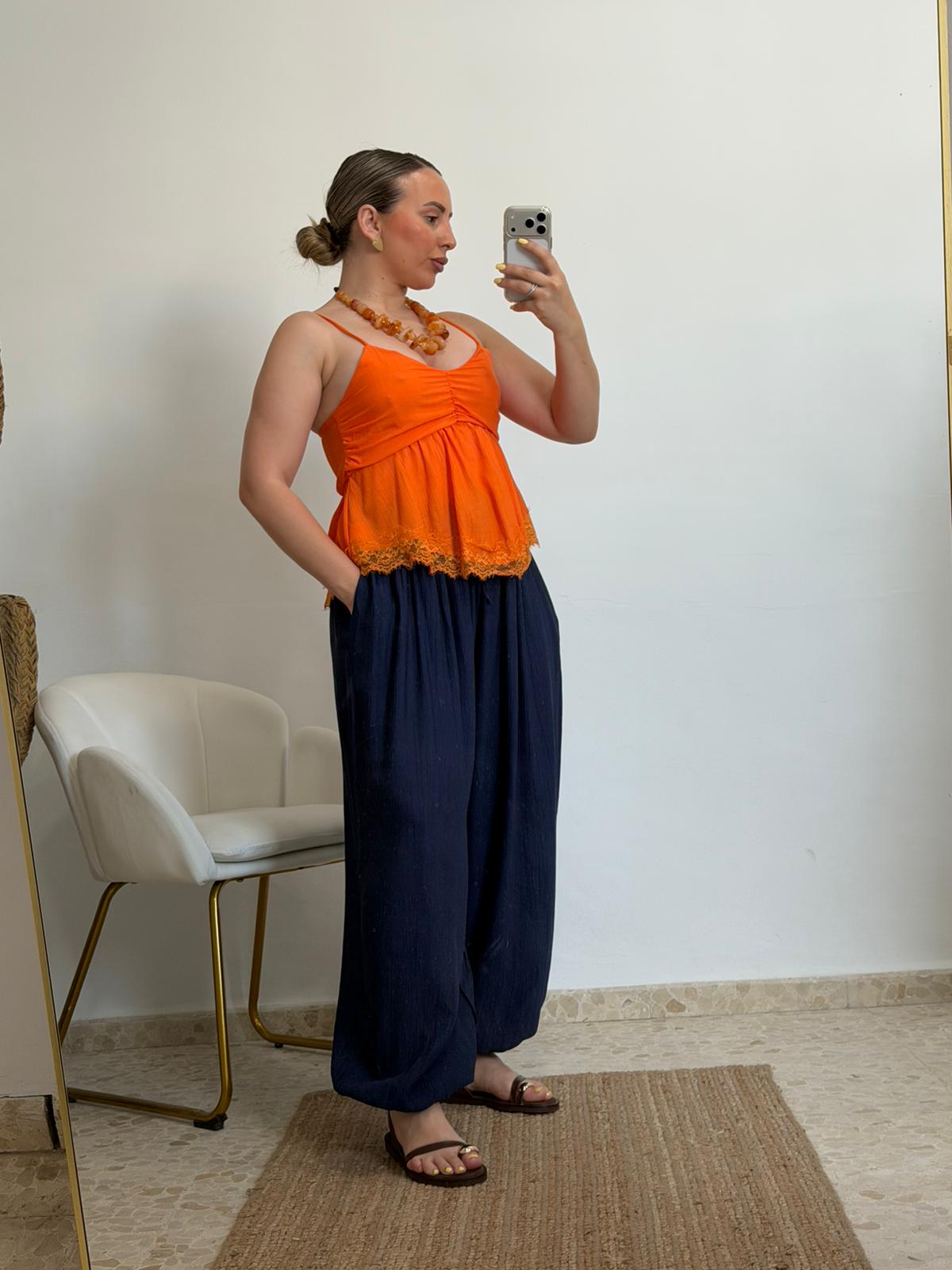PANTALON AMERI GLOBO AZUL MARINO