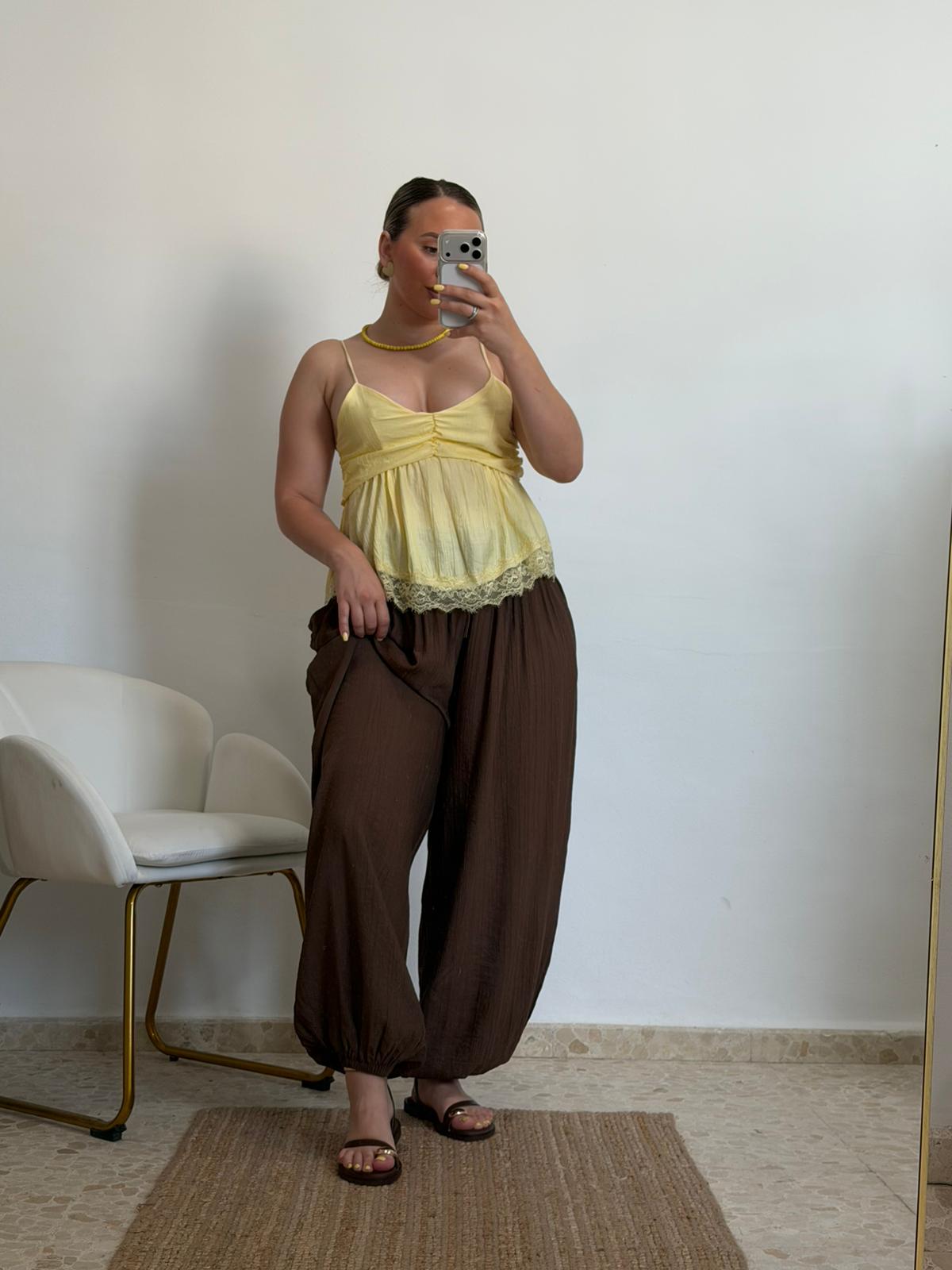 PANTALON AMERI GLOBO MARRON
