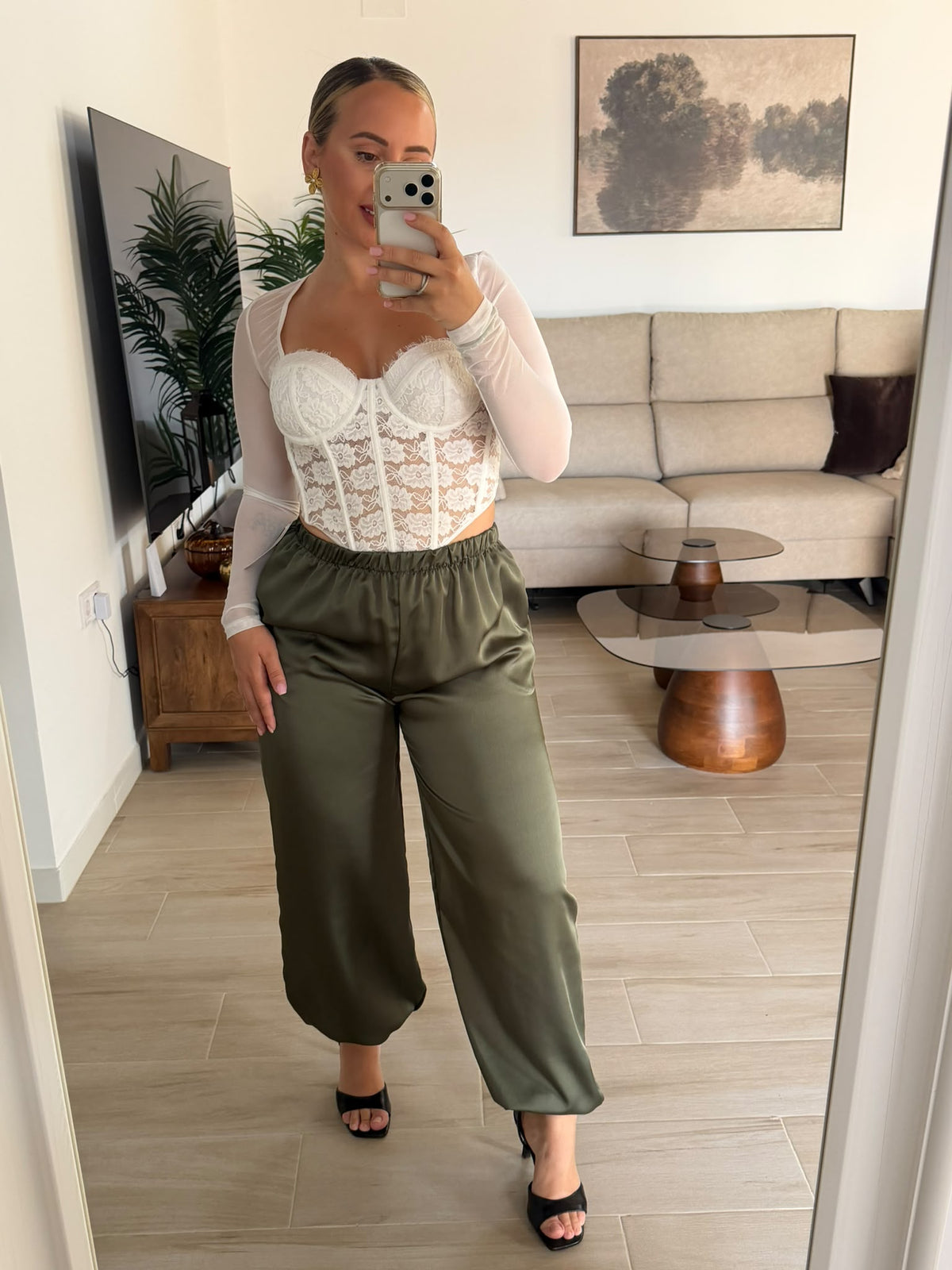 PANTALON SATEN VERDE
