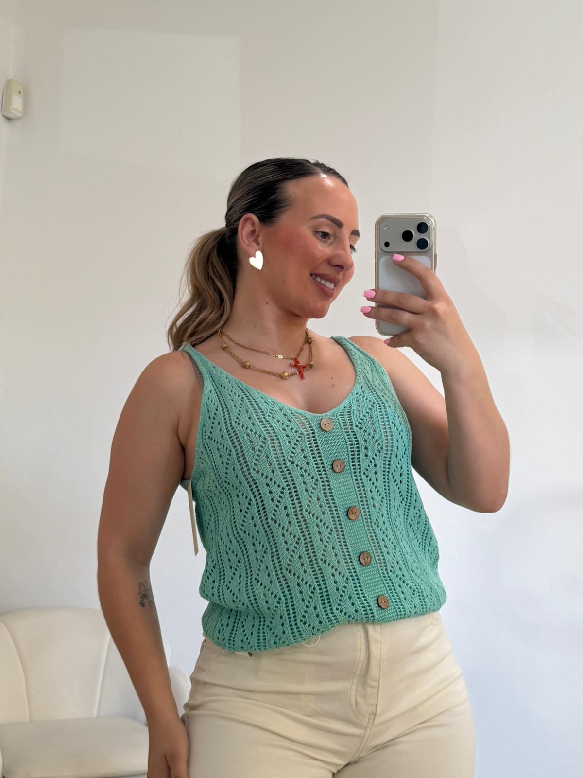 JERSEY CROCHET VERDE AGUA