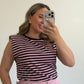 CAMISETA DE RAYAS ROSA Y AZUL MARINO