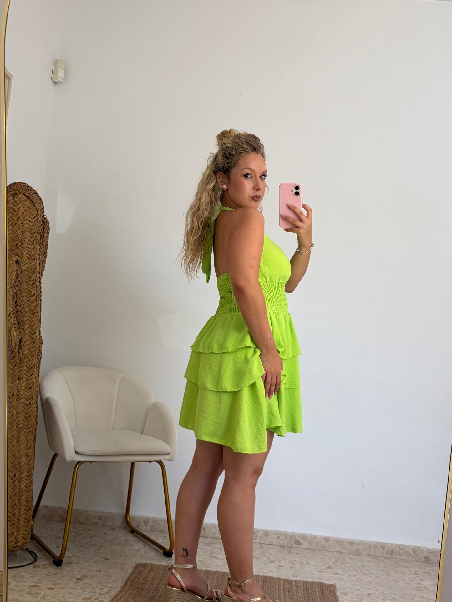 VESTIDO VOLANTES VERDE