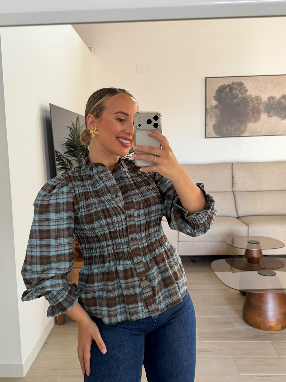 CAMISA CUADROS CELESTE