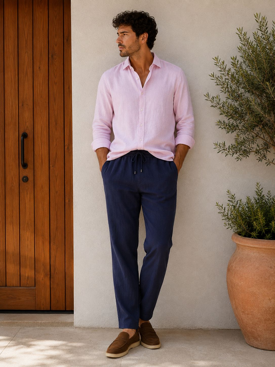 PANTALON DE LINO AZUL