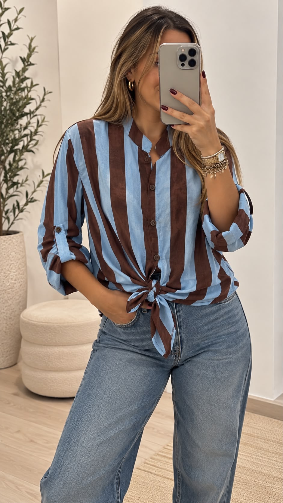 CAMISA RAYAS CELESTE