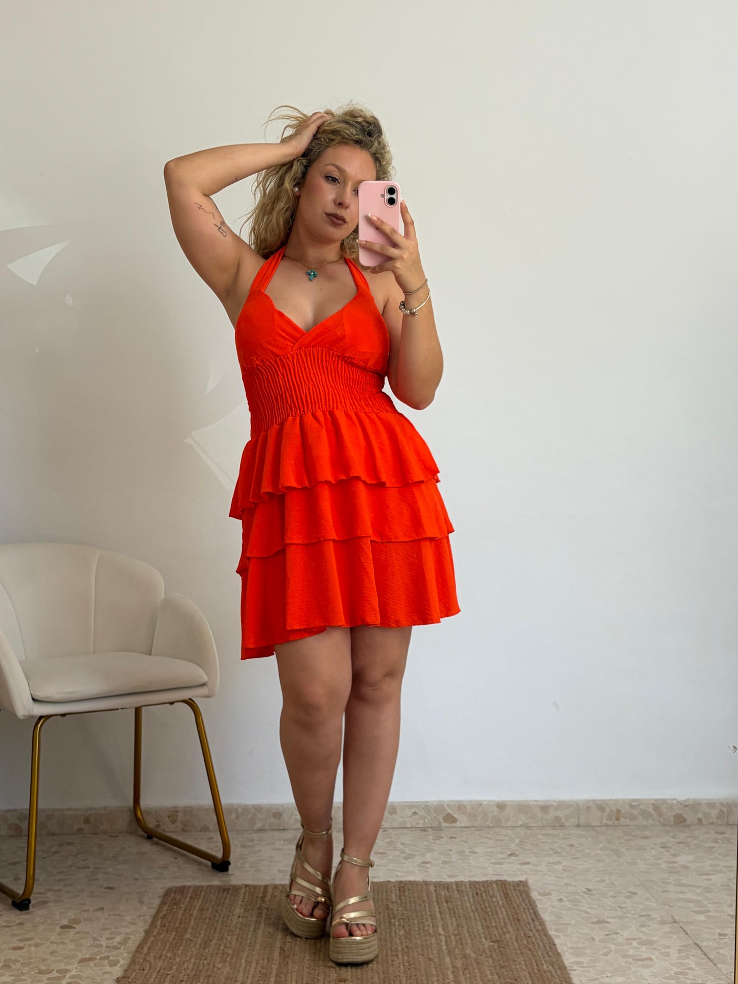VESTIDO VOLANTES NARANJA