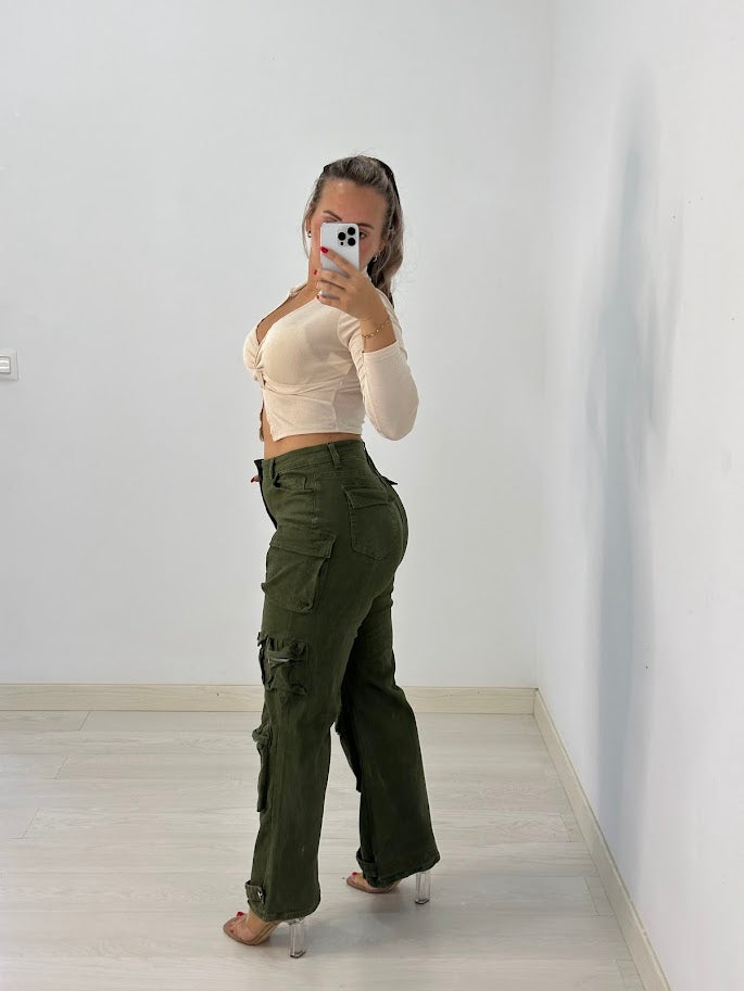 PANTALON VAQUERO CARGO VERDE