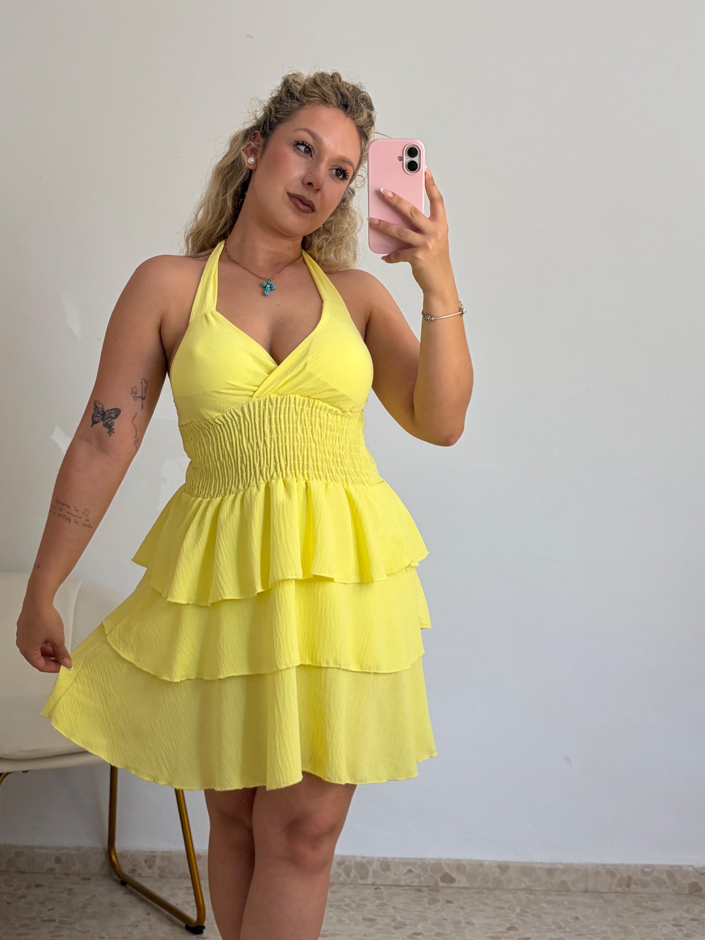 VESTIDO VOLANTES AMARILLO