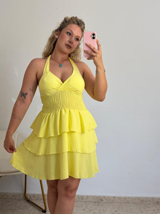 VESTIDO VOLANTES AMARILLO