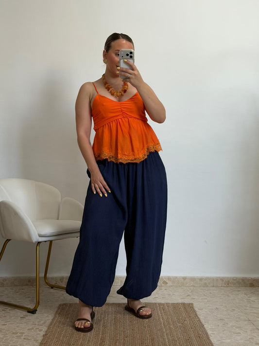 PANTALON AMERI GLOBO AZUL MARINO