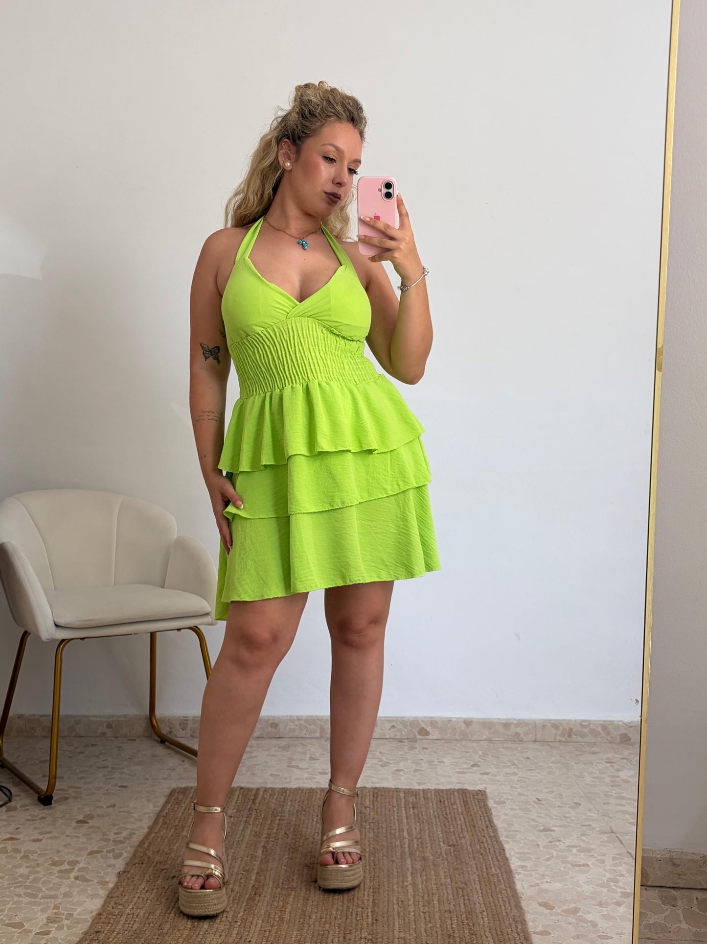 VESTIDO VOLANTES VERDE
