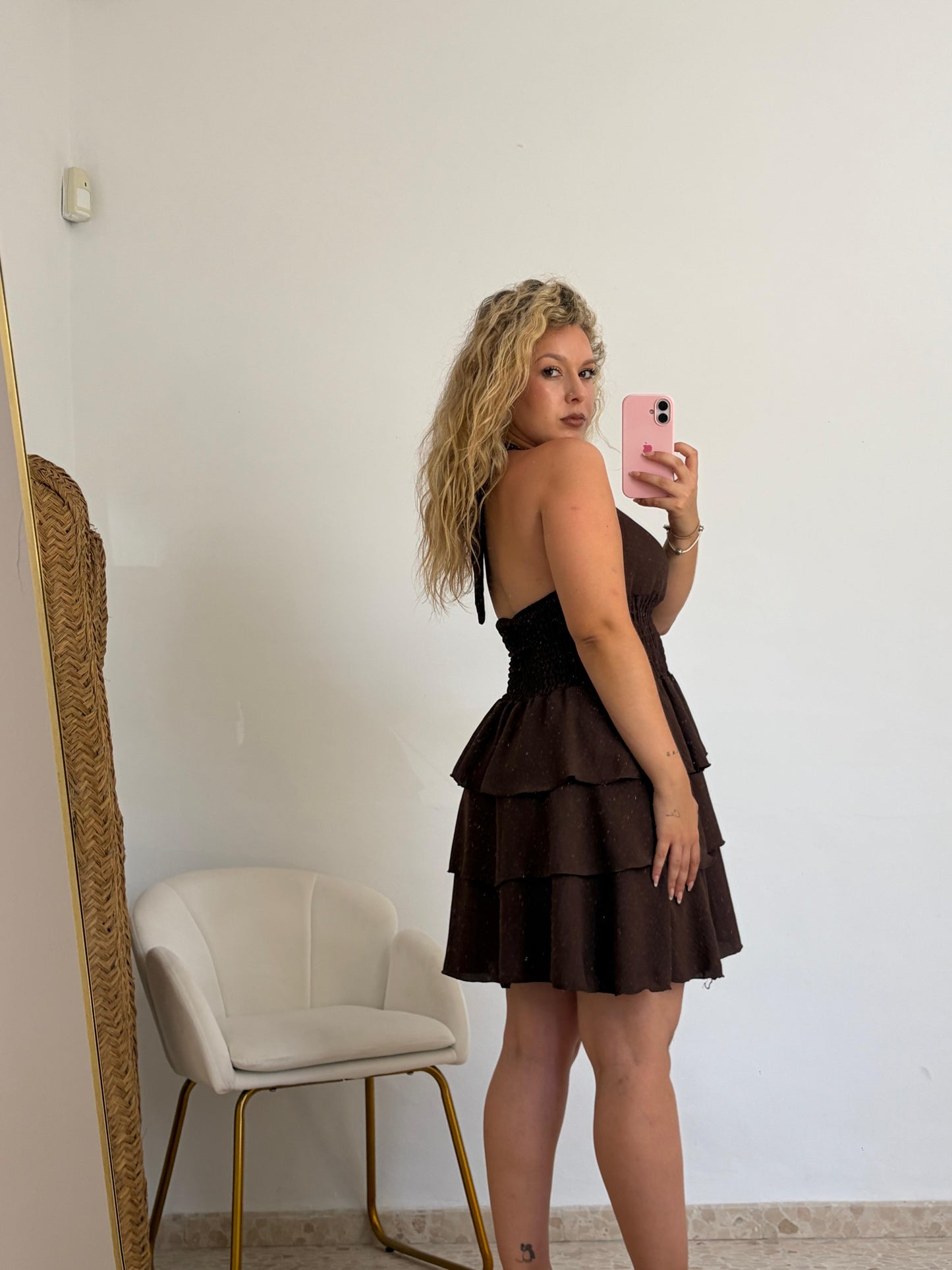 VESTIDO VOLANTES MARRON CHOCOLATE