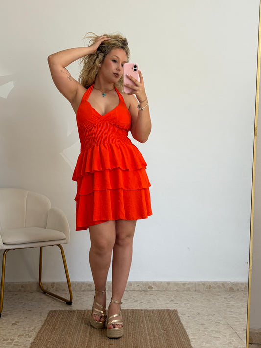 VESTIDO VOLANTES NARANJA