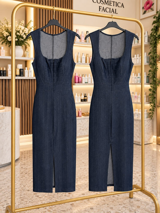 VESTIDO VAQUERO ELASTICO LARGO