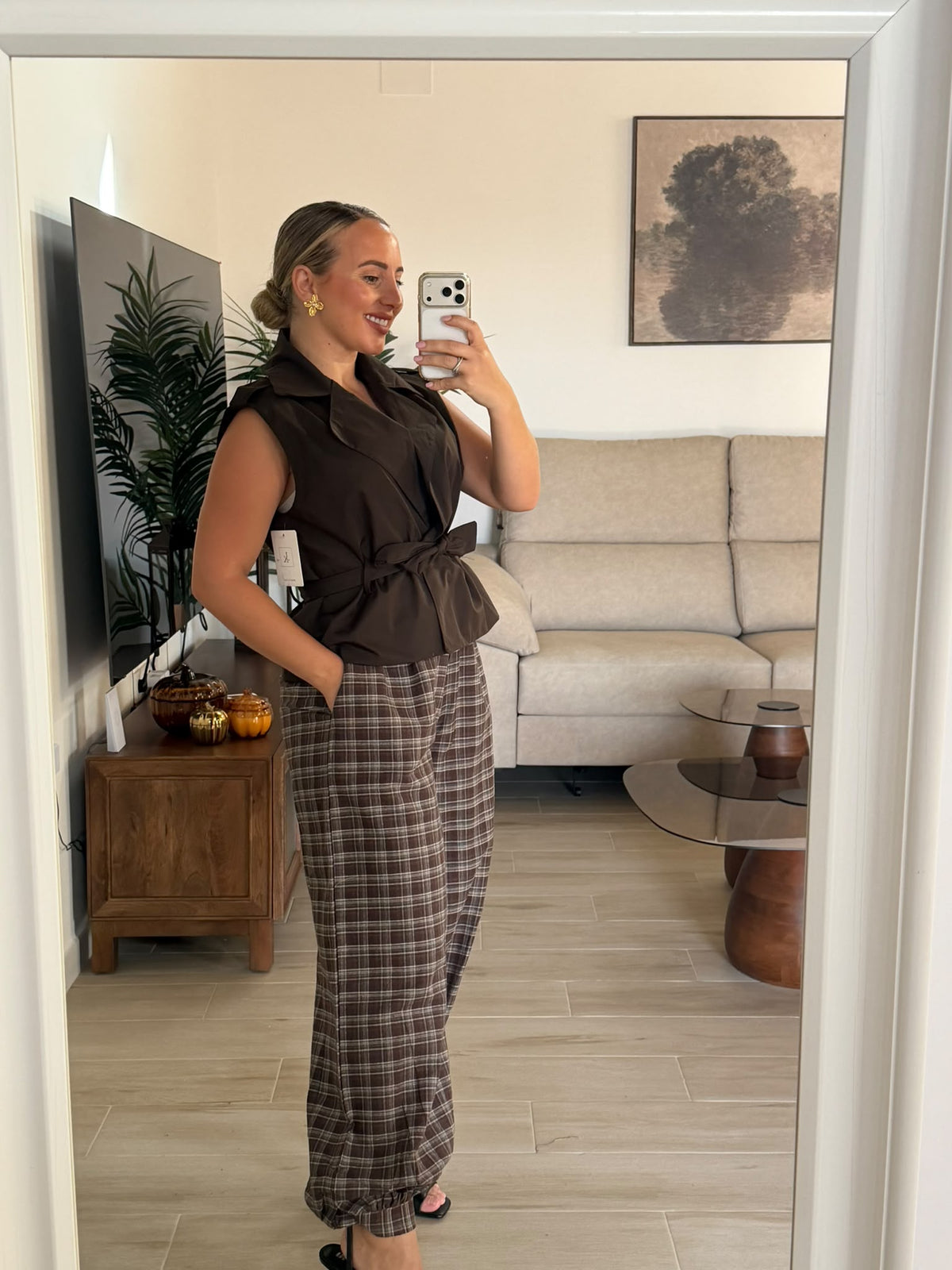 PANTALON CUADROS CHOCOLATE