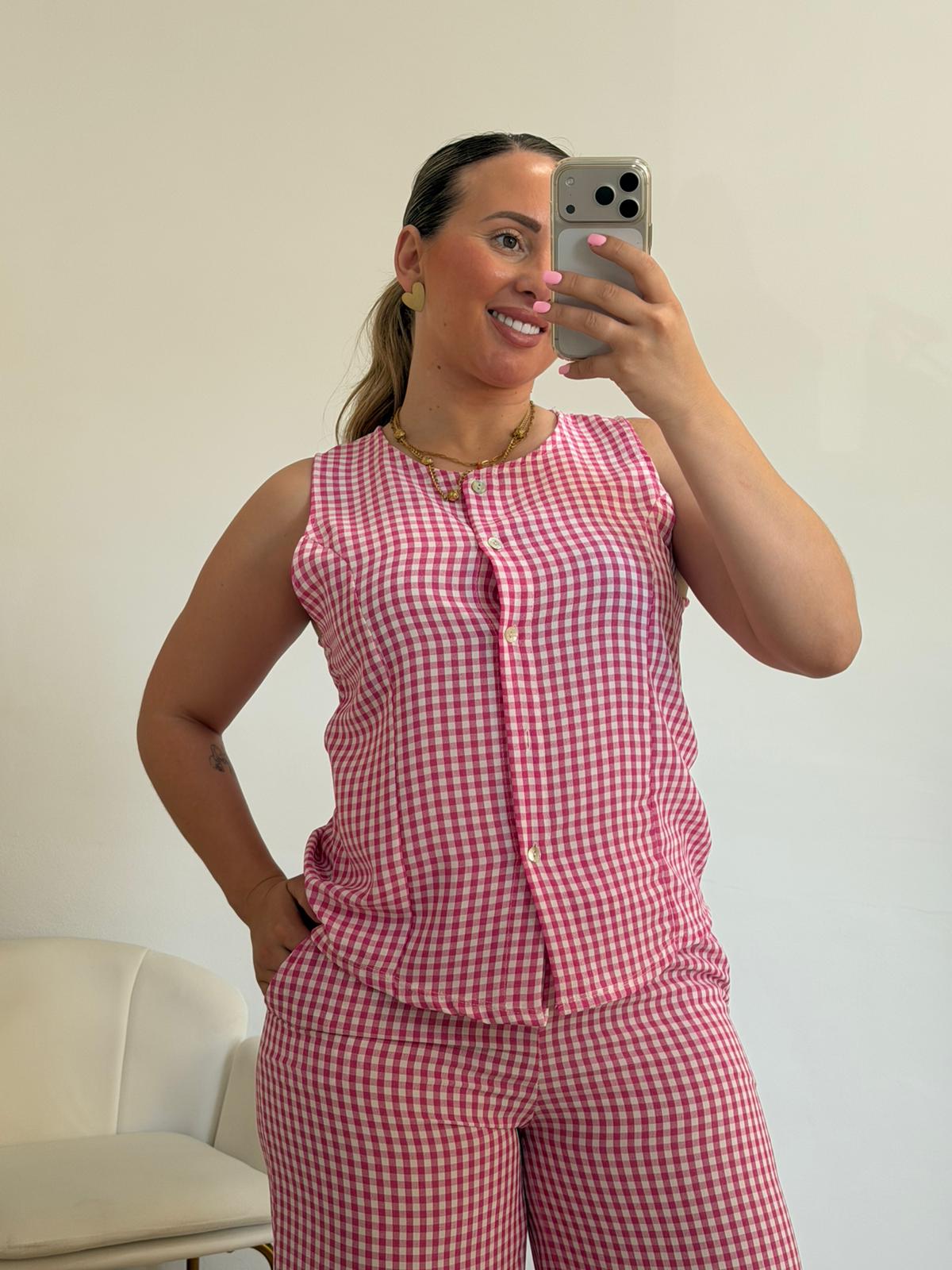 CONJUNTO VICHY ROSA FUCSIA
