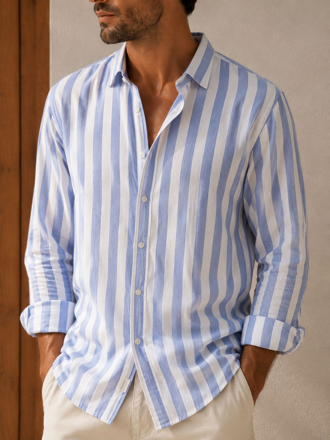 CAMISA RAYAS CELESTE