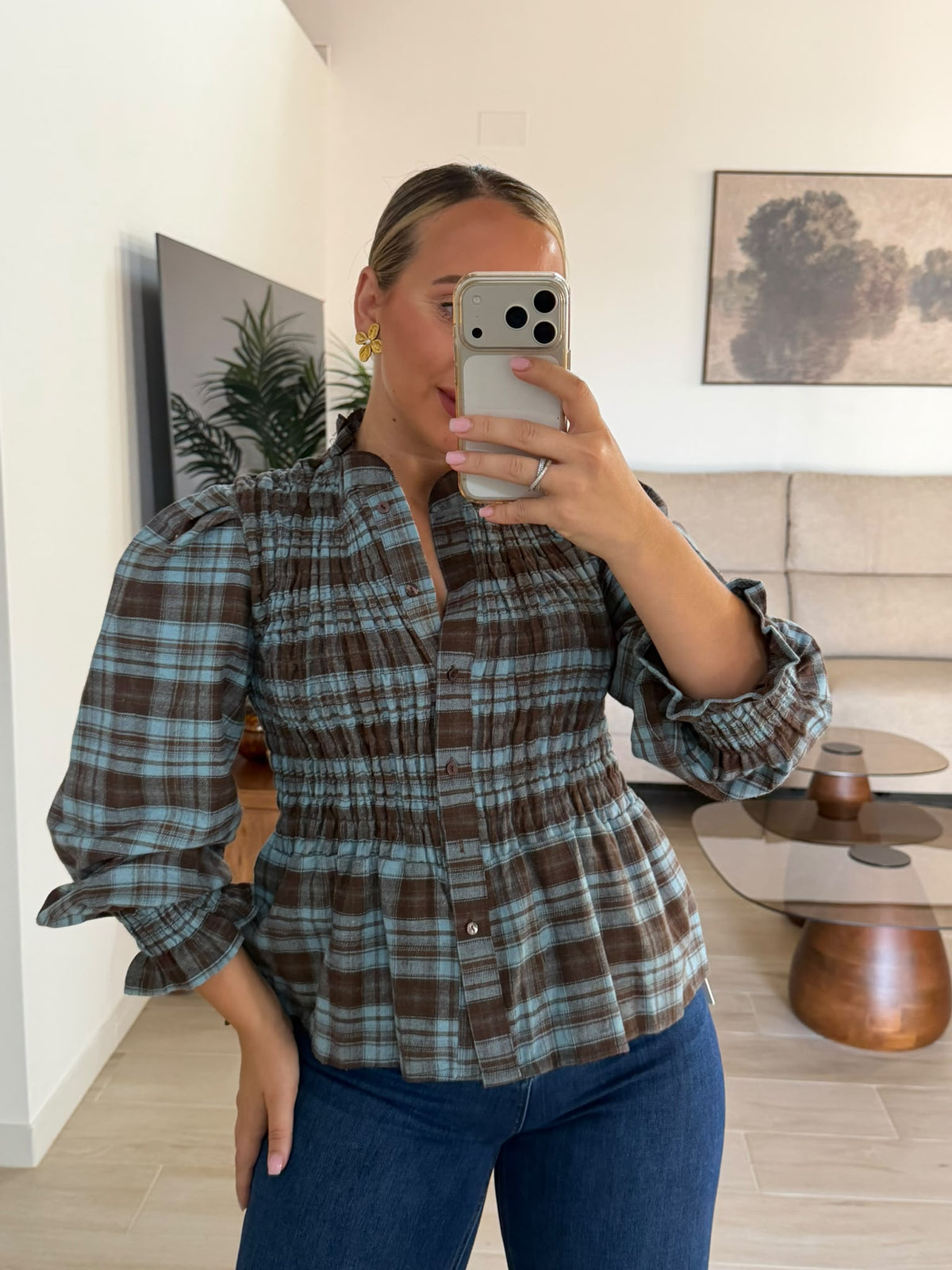 CAMISA CUADROS CELESTE