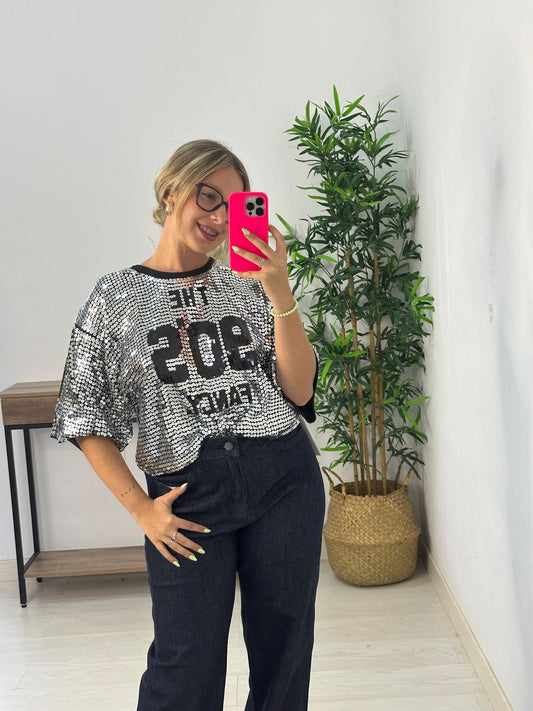 CAMISETA LENTEJUELA OK PLATA