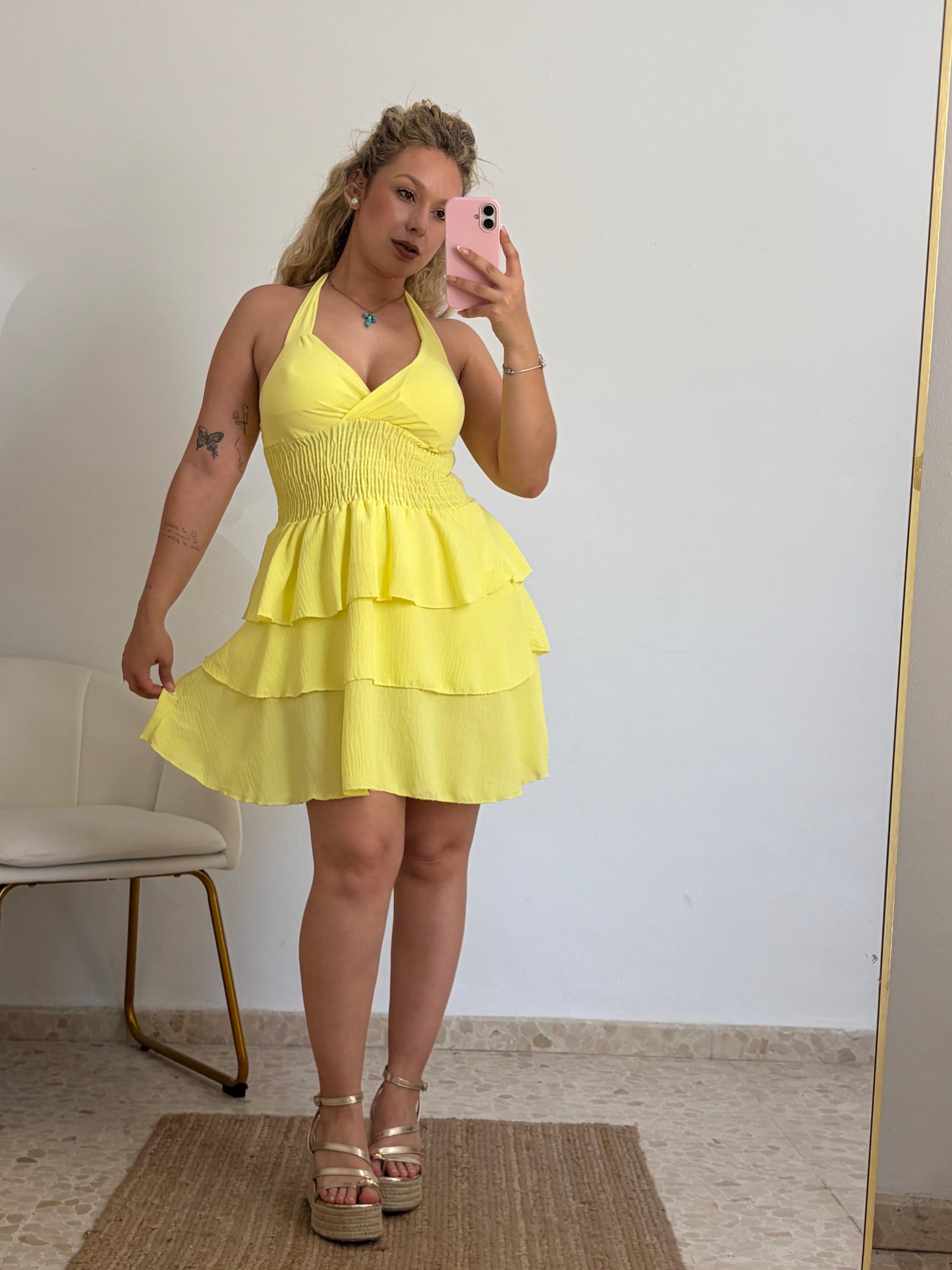 VESTIDO VOLANTES AMARILLO