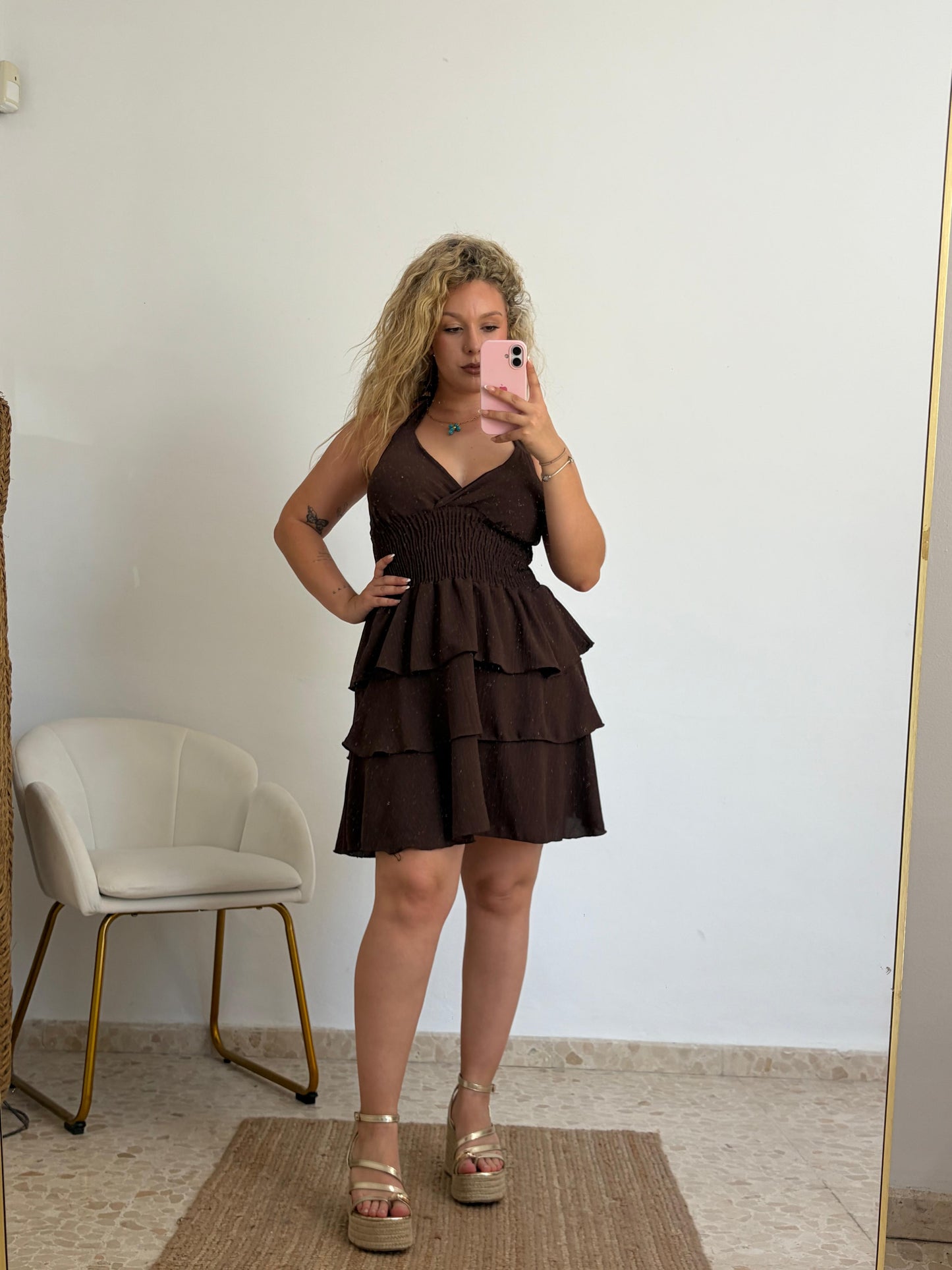 VESTIDO VOLANTES MARRON CHOCOLATE