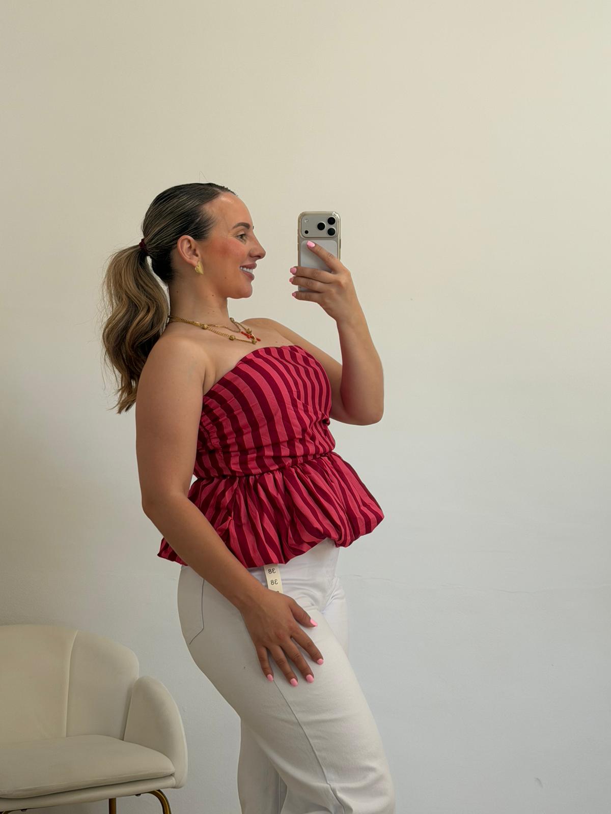 TOP RAYAS BURDEOS Y CORAL